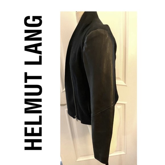 ♥ Helmut Lang ♥ Black Lamb Leather & Merino Wool Blend Jacket - Picture 4 of 8